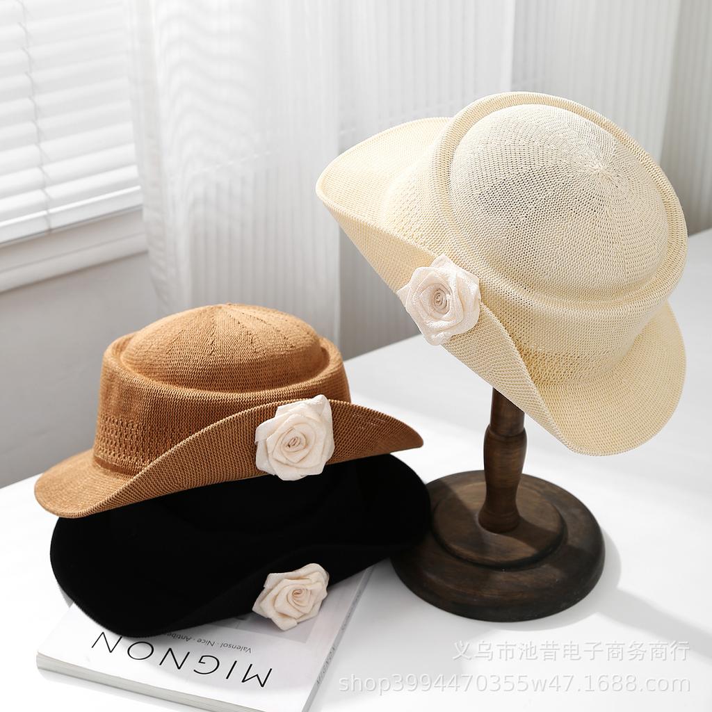 Elegant retro flower ruffled top hat, thousand gold wind sun hat, sunshade and sun protection, Hepburn wind beach hat for traveling