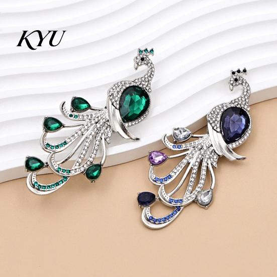 Rhinestone Peacock Pin Faux Crystal Brooch for Women, Bling Lapel Pin, Dainty Clothing Jewelry Wedding Party Prom Shape