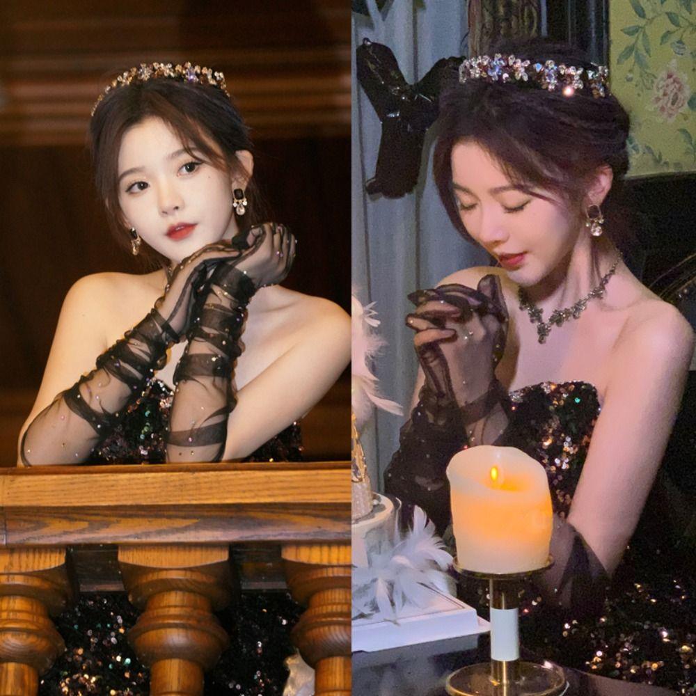 Crystal Transparent Long Gloves Bride Wedding Gloves Women Driving Gloves Sun Protection Mittens