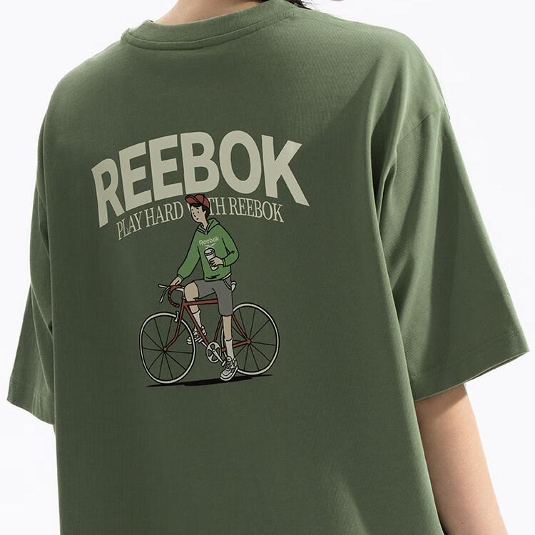 Reebok American Style Comfortable Versatile Casual Loose Short Sleeve T-Shirt Unisex Tops Light-Army-Green 24SRM435UGL2