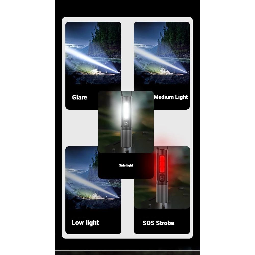 Multifunctional P50 Flashlight with Zoom, Strong Light, Telescopic Focus, Multifunctional Hole Exploration Patrol Keychain TYPE-C Charging