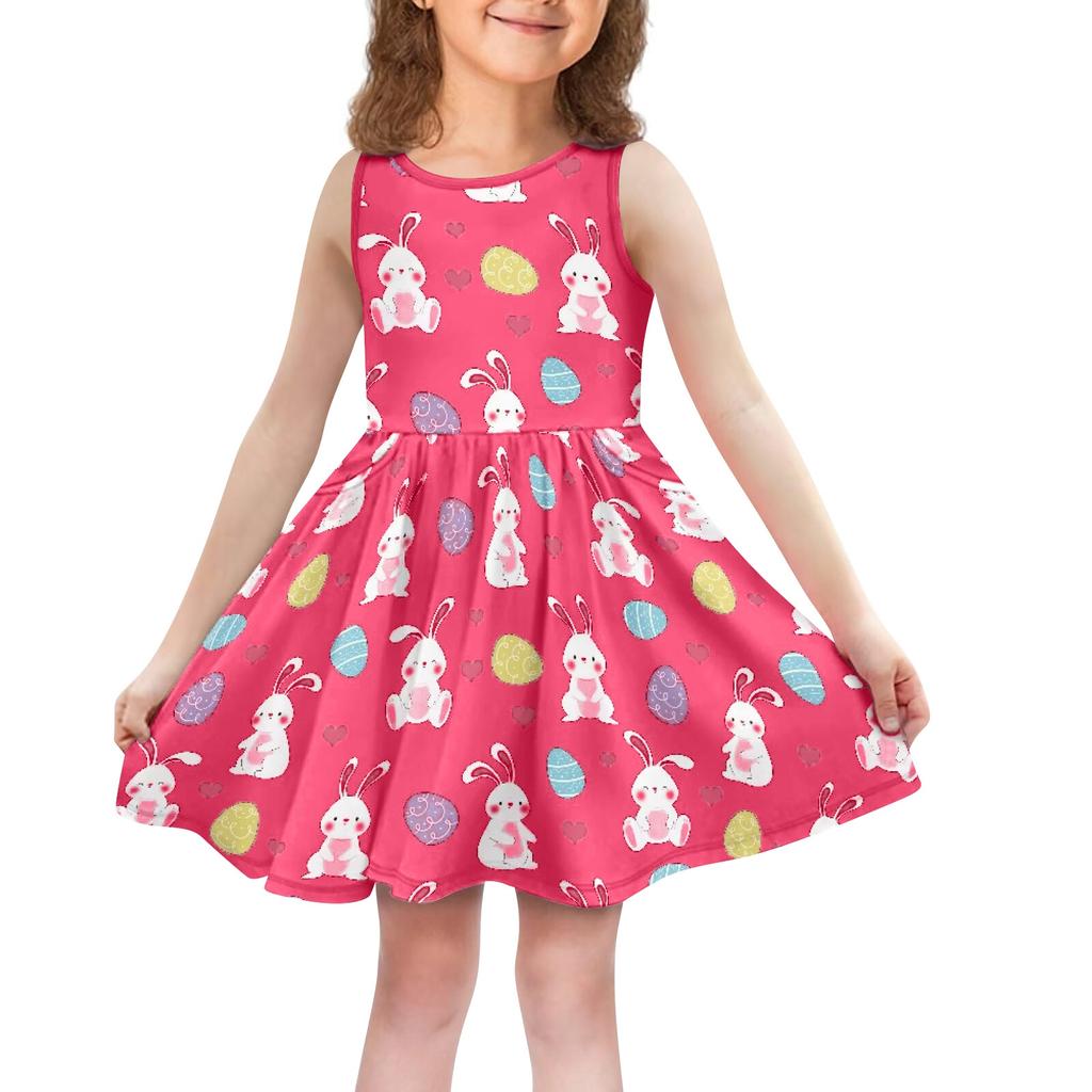 Children's Fashionable Comfortable Sleeveless Easter Print Casual Dress
