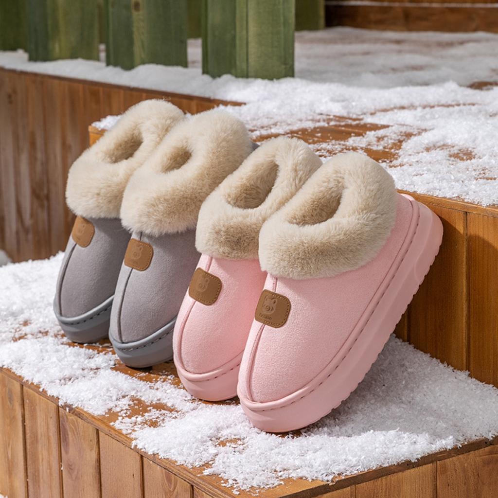 Borsa Cartone Animato Testa di Orso con Pantofole di Cotone da Donna In Autunno e Inverno, Da Interno con Scarpe Calde di Peluche per Indossare All'Aperto, Stivali da Neve di Peluche da Coppia