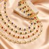 Stainless Steel Hollow Oval Chain Necklace for Women, Blue/Green/Red Zircon Adjustable Chain Bohemian Statement Jewelry Gifts