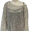 Women Tops Sparkling Sequin Detail Round Neck Long Sleeve Loose Fit Pullover Tops Office Vacation Party Wear