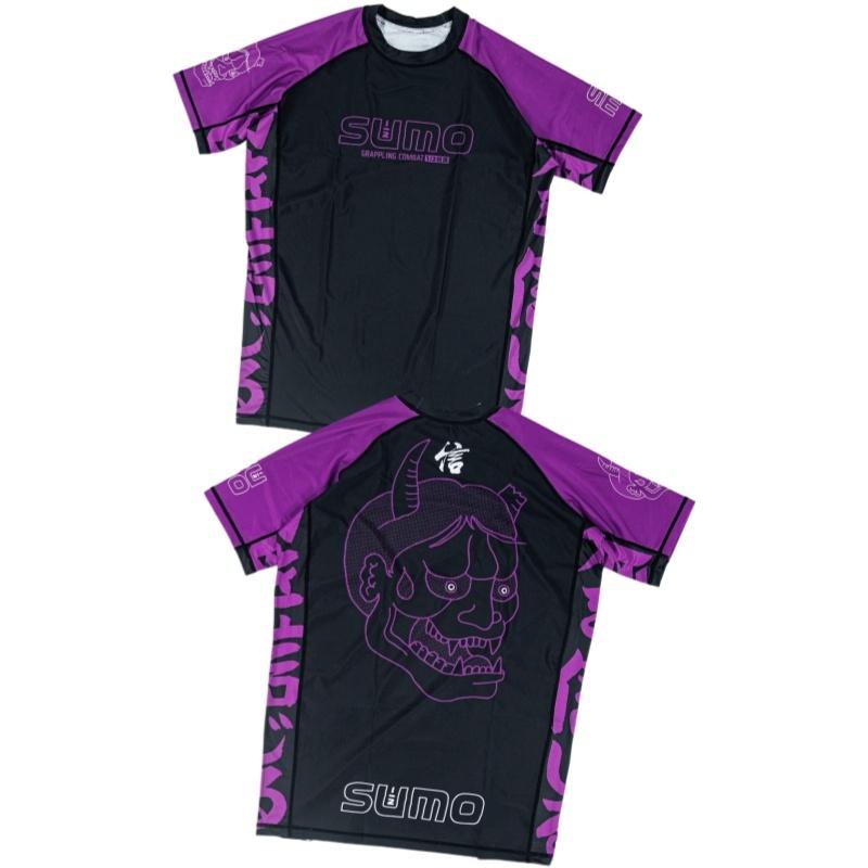 Nuova Rashguard BJJ 2026 – Disponibile in più colori – Maglietta da Allenamento MMA a Maniche Corte da Uomo con Stampa Maschera Demone Hannya