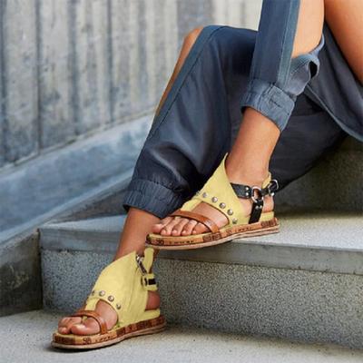Seitlicher Reißverschluss Flache Sandalen Damen Rom Retro Nieten Rutschfeste Freizeitschuhe Große Größen Einfarbige Strand-Flip-Flops
