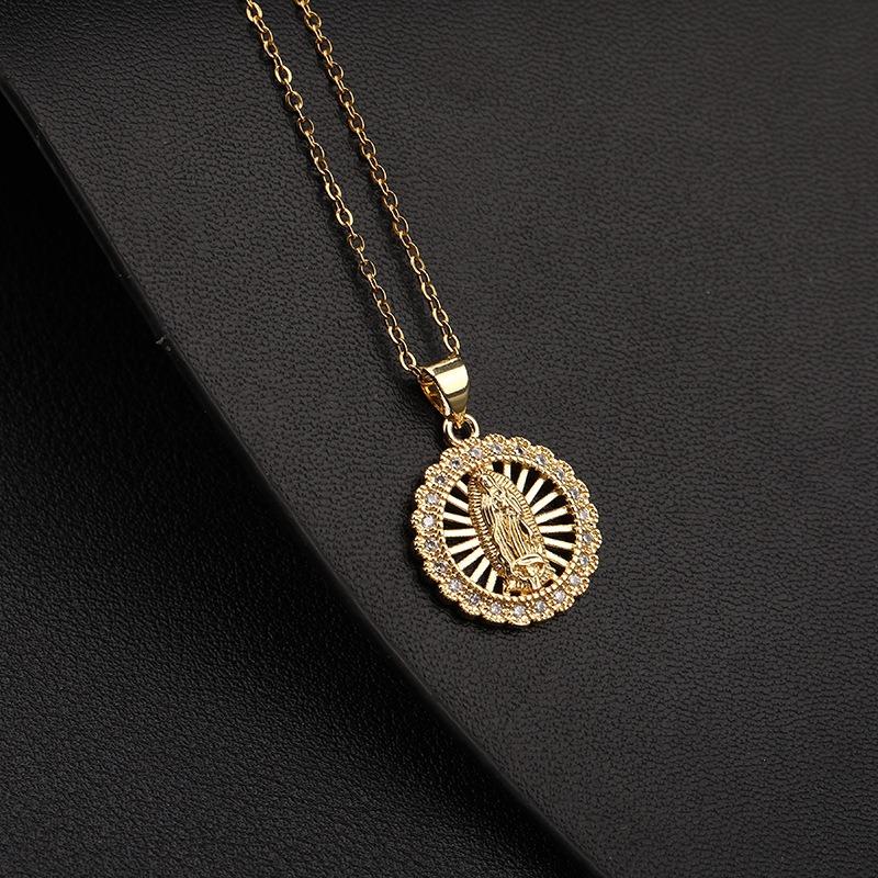 European and American Fashion Micro inlaid Color Zircon Pendant Women's Jewelry Virgin Mary Necklace