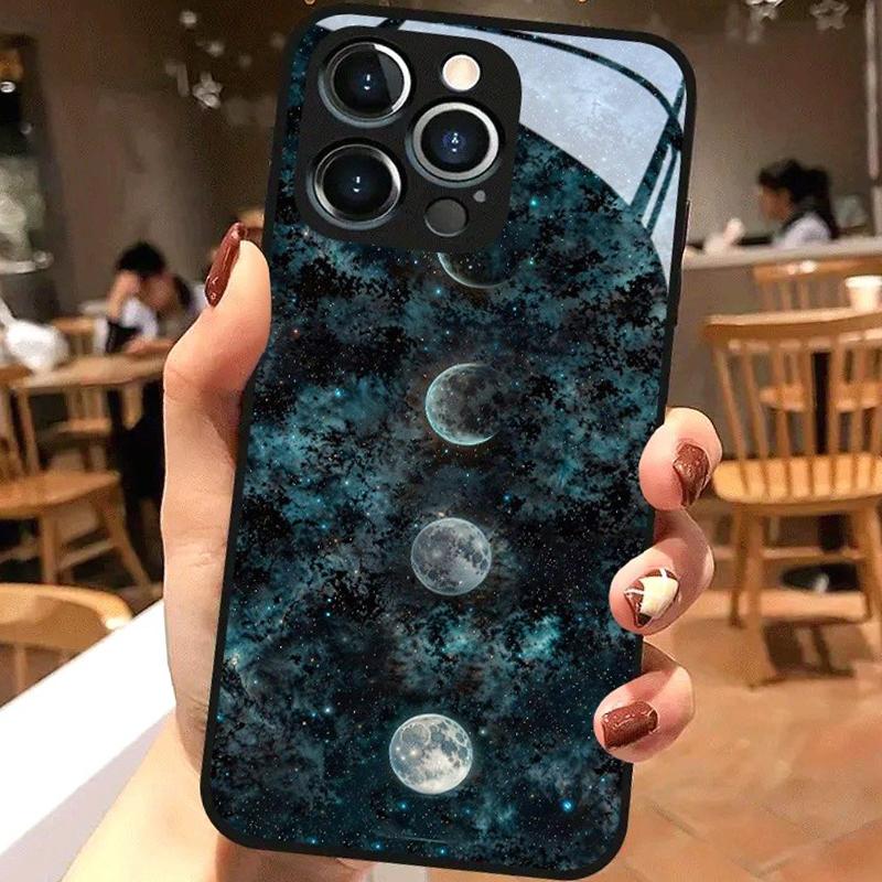 Different Phases Moon Tempered Glass Phone Case For iPhone 17 16 Pro Max 15 14 13 12 11 Pro 17Air 16E 7 8 Plus XR XS X Cover