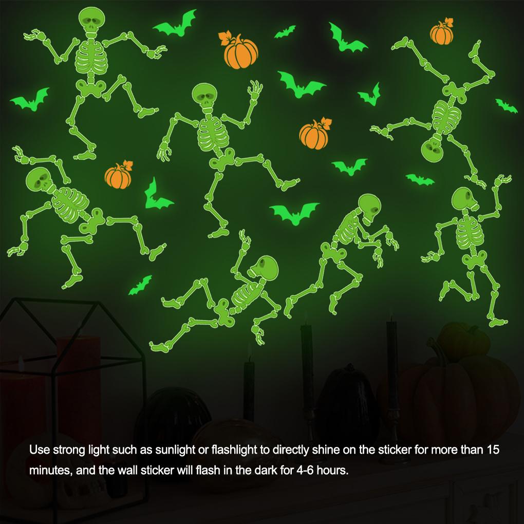 Luminous Halloween Wall Stickers Skull Bat Sticker Pumpkin Removable Wallpaper Decals Party Favors Door Window Accessories
