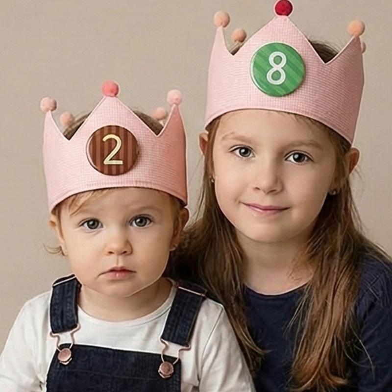 Adjustable Kids Birthday Crowned Hat Soft Cotton Fabric for Photoshoots 0 To 9 Years Reusable Props with Badges
