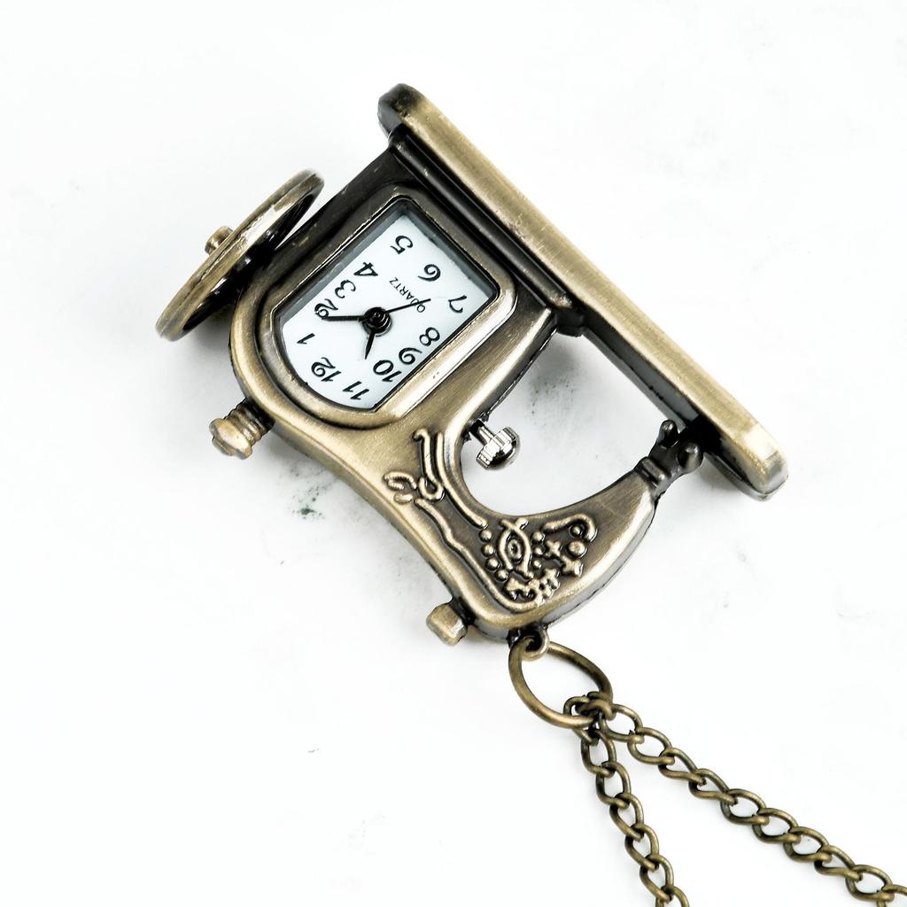 Antique Bronze Sewing Machine Pocket Watch Pendant