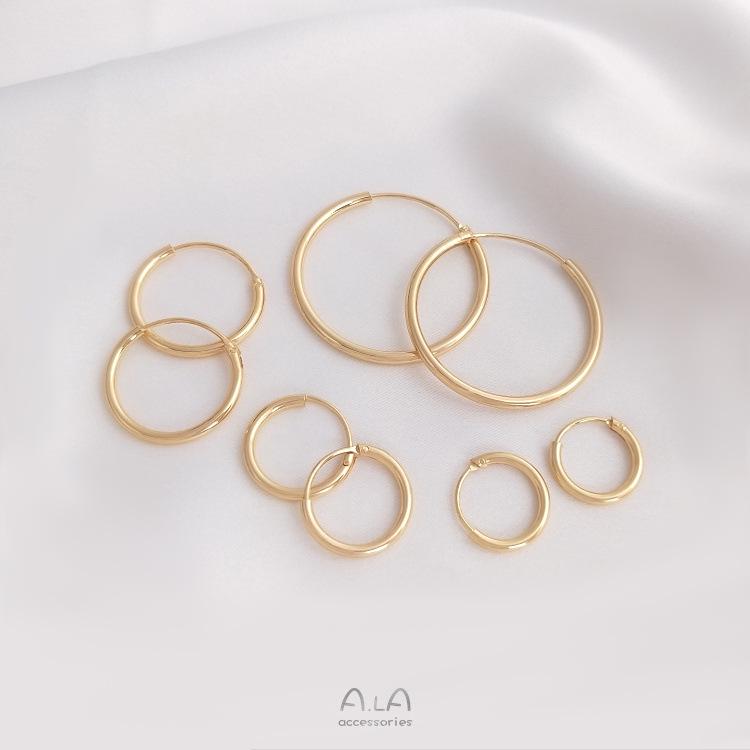 Kolczyki koła cienkie pozłacane 14K z zachowaniem koloru - Styl europejski/amerykański, ręcznie robione nausznice DIY.