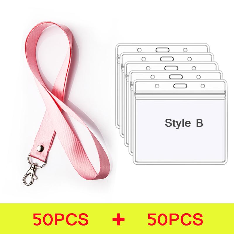 100 Pcs Safety Hanging Neck Strap Lanyard And Card Case ID Name Transparent Badge Holder Anti-Lost Clasp Rope Keychain Landyard