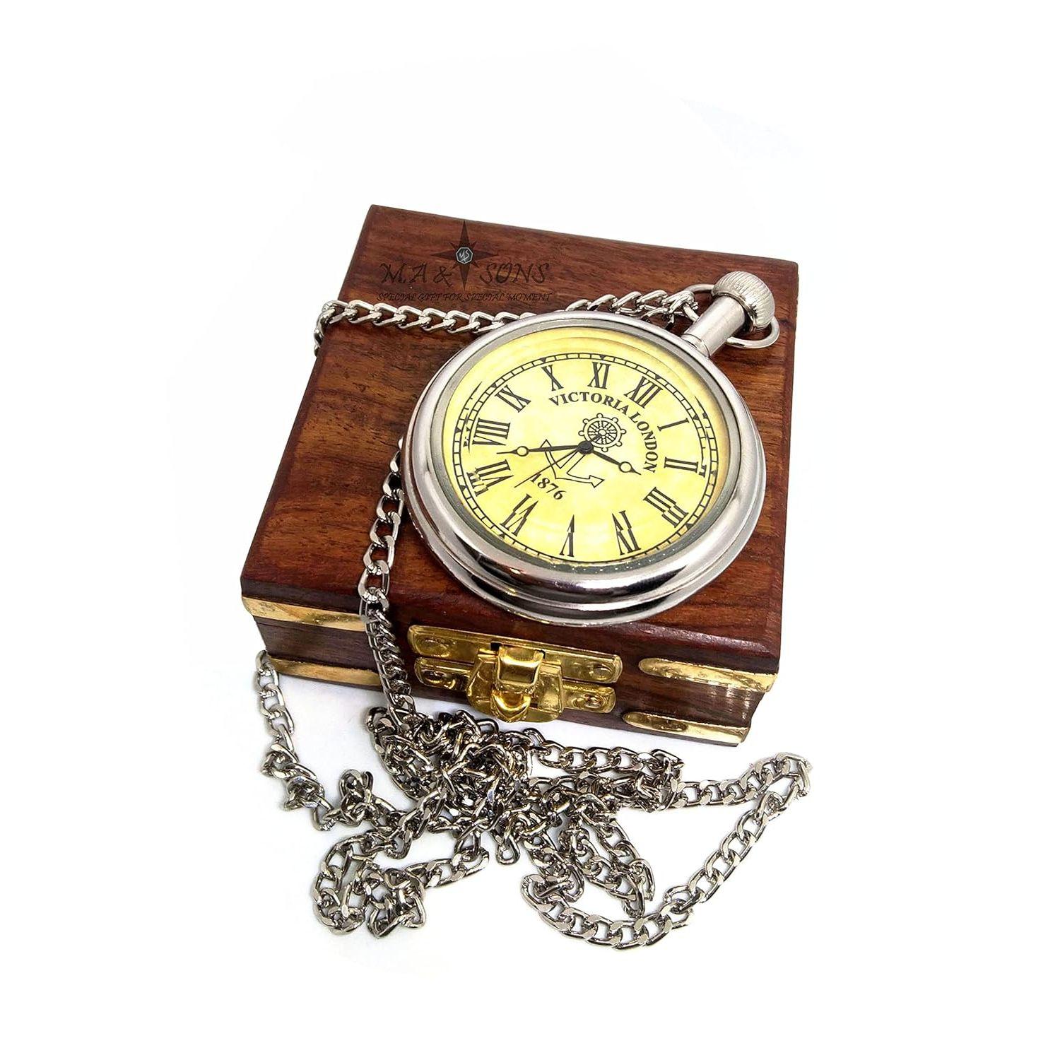 

Латунные Рабочие Карманные Часы Серебряные С Деревянной Коробкой