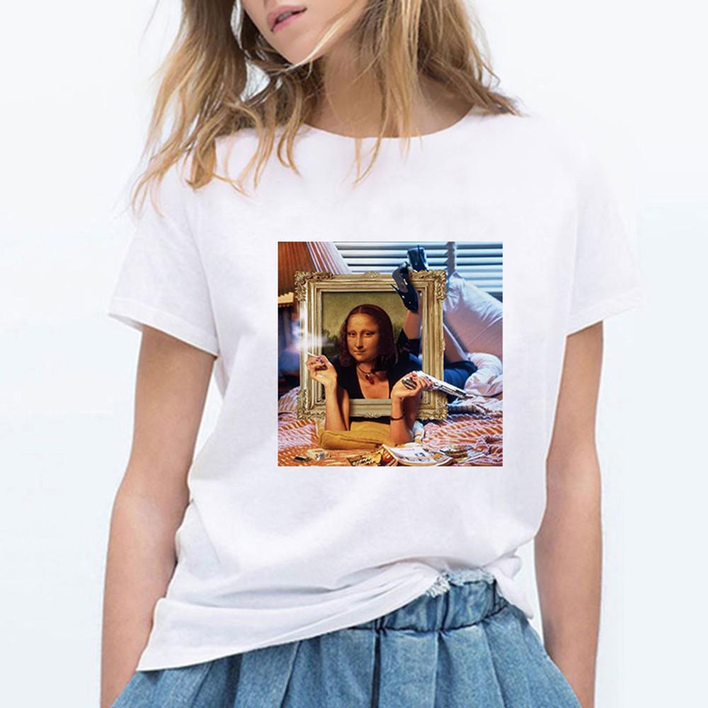 Mona Lisa Ästhetik Harajuku T-Shirt Damen Ullzang Vintage Grafik-T-Shirt Lustiges Cartoon 90er Jahre T-Shirt