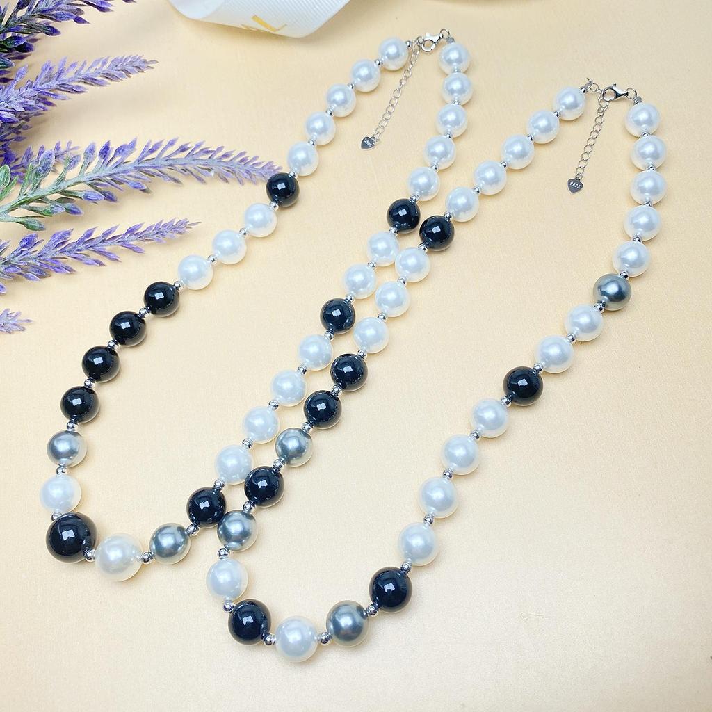 S925 Sterling Silver Black Agate & Pearl Choker Necklace for Women - Niche Luxury Design