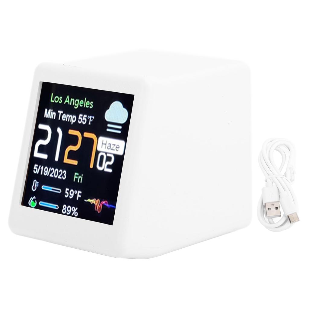Smart Electronic Clock, Multifunctional Digital Display Weather Station with LCD Screen Temperature Calendar WiFi Auto Brightness 24-Hour Display