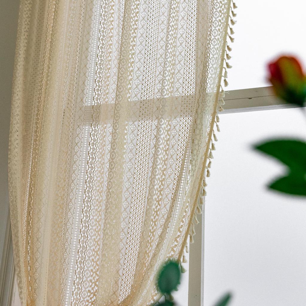 Gentle Lace Curtains American Crochet Hollowed Out Fresh And Translucent Kitchen Living Room Bay Window Curtain Finished Product