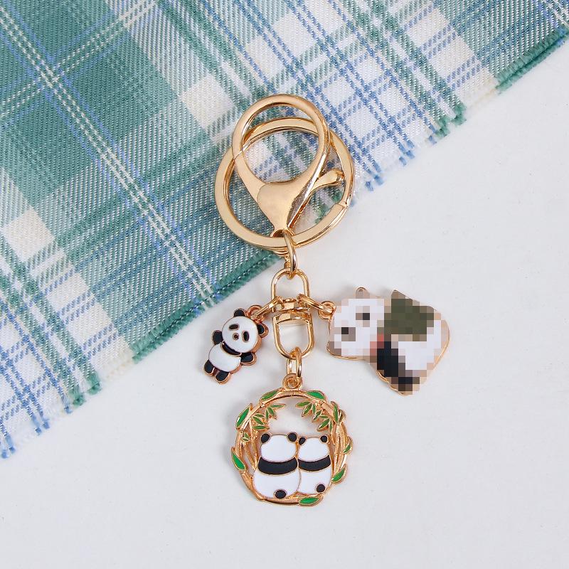 Panda Bamboo Cartoon Metal Keychain Pendant - Cute Alloy Accessory