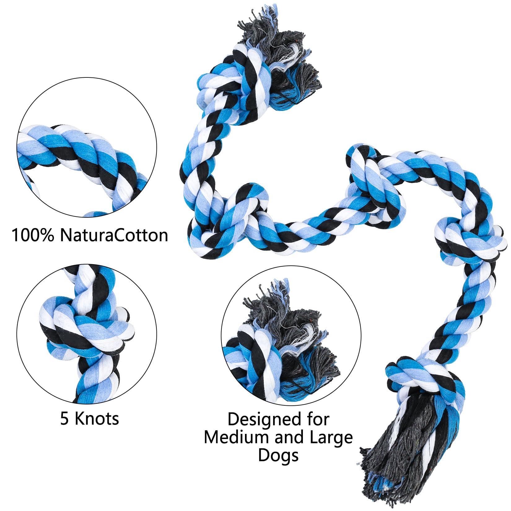 

35 Indestructible Dog Rope Toy - Heavy Duty Chew & Teeth Cleaner for Large Dogs синий