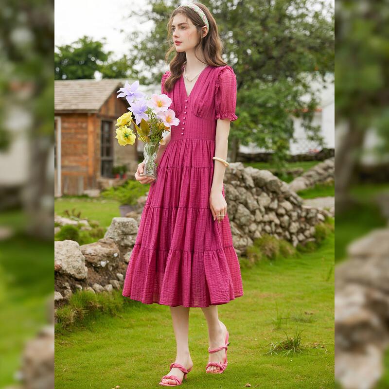 Elegant V-Neck Ruffle Trim Puff Sleeve A-Line Maxi Dress
