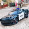 1:24 Challenger Srt Hellcat Legierungs-Polizeiauto Diecast Modell Spielzeug Vorderradlenkung Sound Licht Rückzugsfahrzeuge für Kinder Geschenk