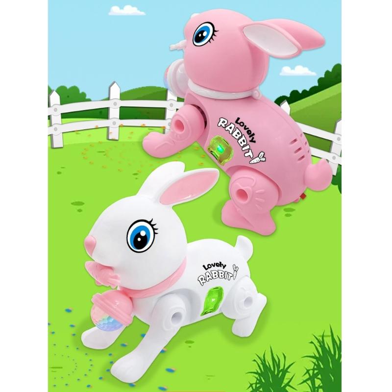 Light Up Miniature Rabbit Lovely Crawling Toy Classical Rabbit Figure for Christmas and New Year Musical Toy