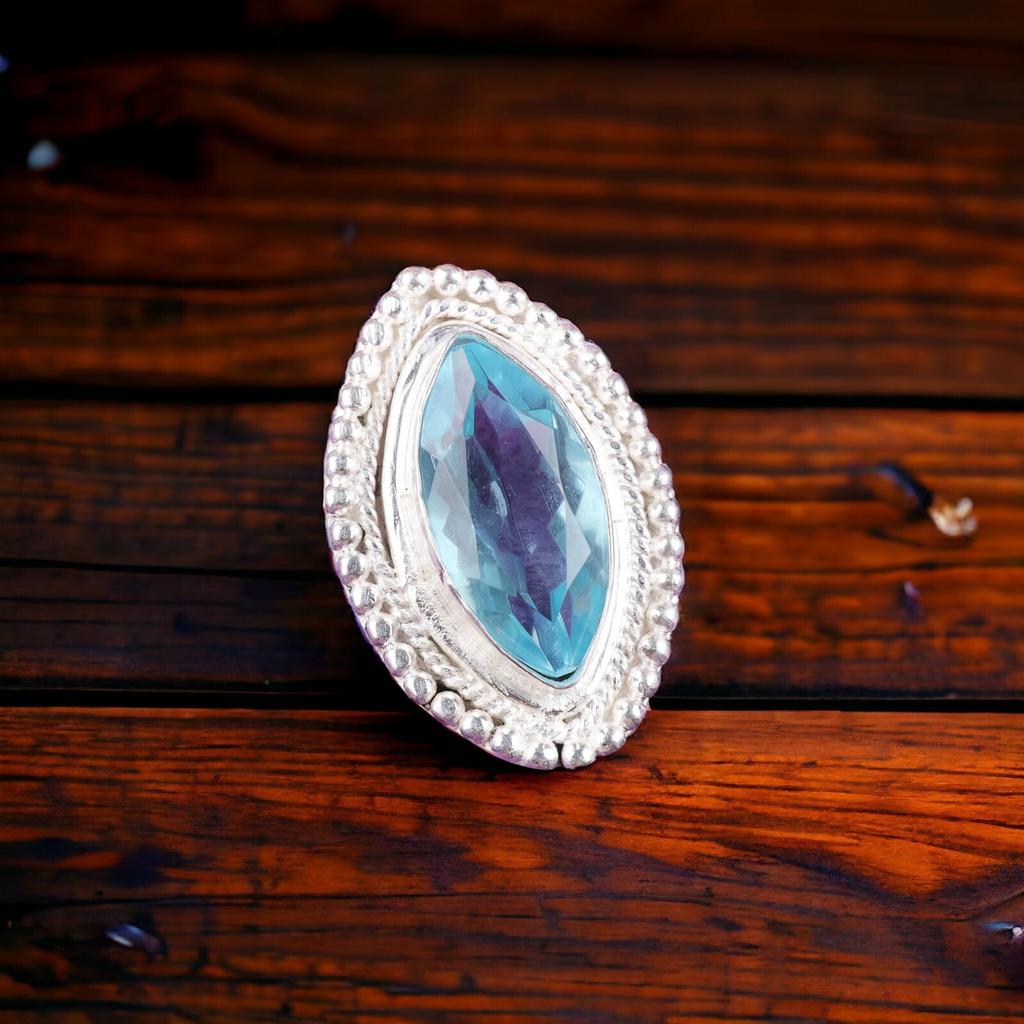 925 Solid Silver Sky Blue Topaz Gemstone Jewelry Handmade Stylish Ring For Her RR-26-7