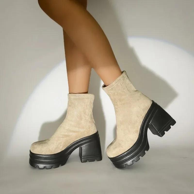 Fashion 2024 Women Boots Spring and Autumn Mesh Breathable Boots Comfortable High Heels Women Boots Hot Designer Shallow Shoes for Women