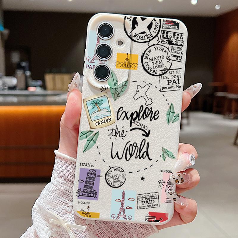 

Ударопрочный тонкий чехол с принтом вывески и штампа для Samsung S25 Ultra S24 FE S23 S22 A56 A36 A16 A55 с защитой от падений, мягкий матовый чехол для телефона из ТПУ с текстурой кожи Samsung A56