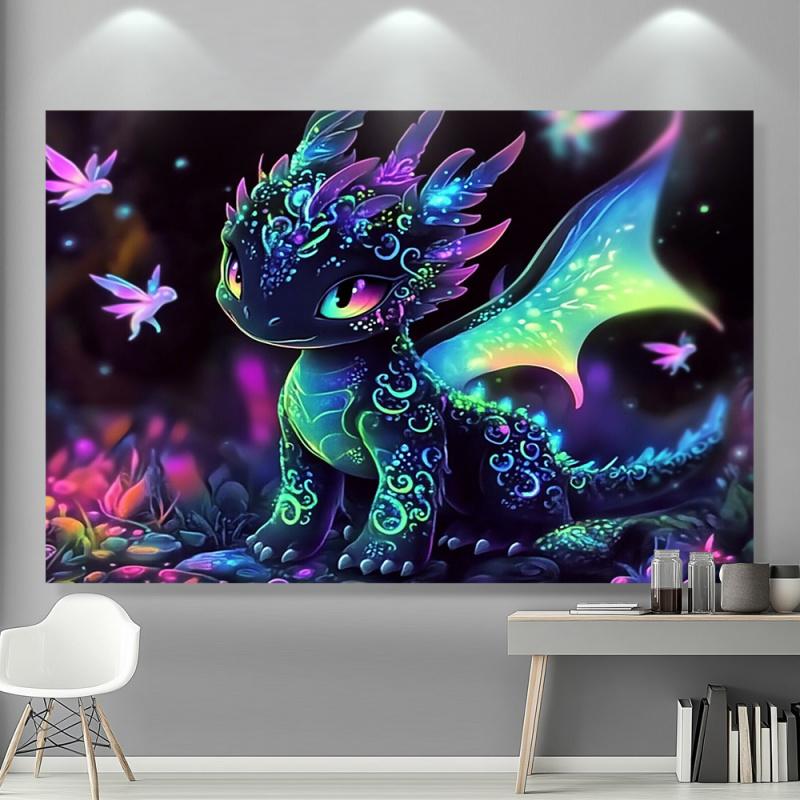 VIKAMA Night Light Colorful Dragon Tapestry Fantasy Fairy Tale Style Decorative Cloth Childrens Room Decoration