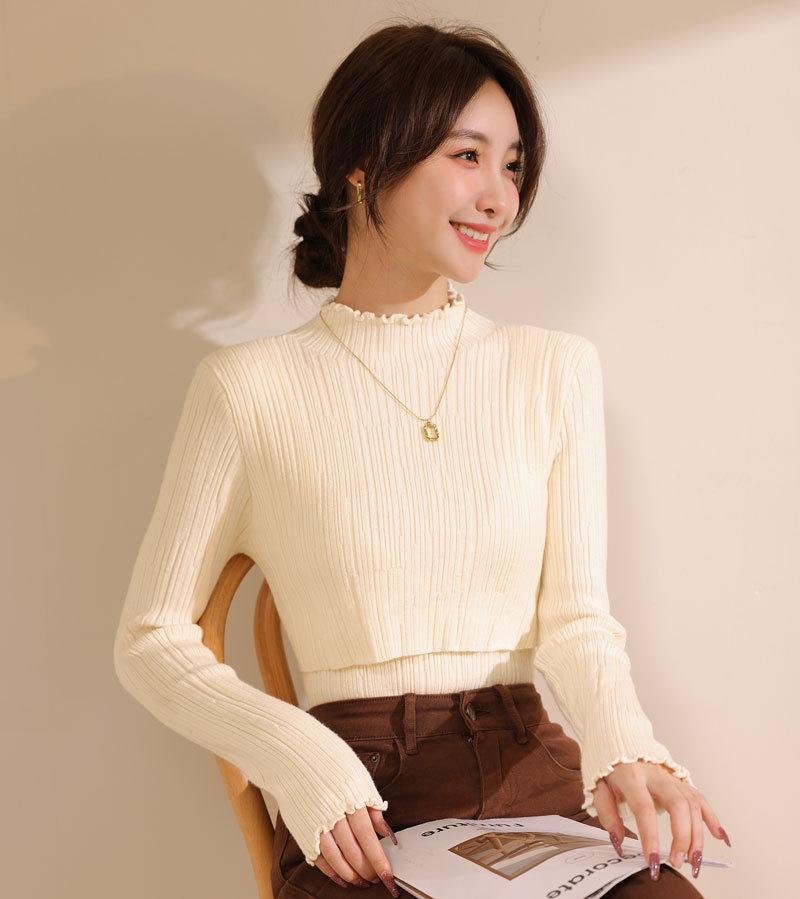 2024 Autumn/Winter Maternity Ruffle Neck Nursing Sweater - Stylish, Warm, Versatile Postpartum Wear