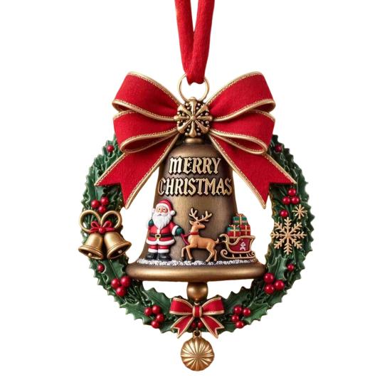 Christmas Ornaments Double-Sided Acrylic Santa Claus Bell Hanging Decor for Tree Home Store Festive Holiday Party Decoration