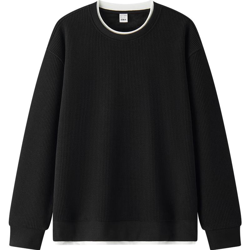 Semir Men's Winter Waffle Faux Two-Piece Plush Sweatshirt