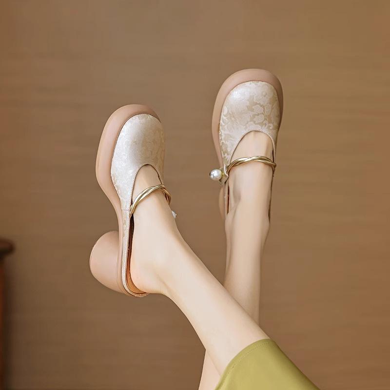 Guochao style bag head half slippers women's new summer 2025 wear cool slippers new Chinese thick heel high heels women