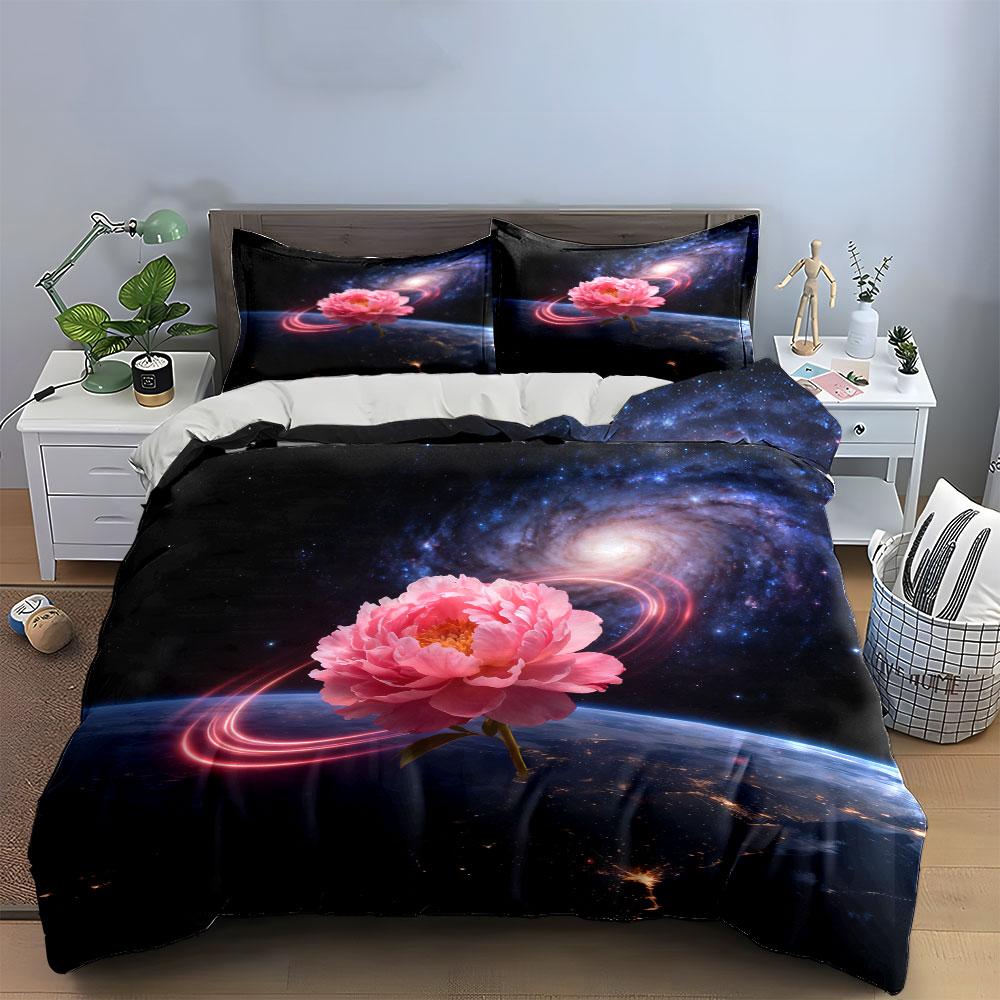 Galaxy Flower Desk Decoration Set Soft Comfortable Duvet Cover Bedding Set Included 1*Duvet Cover & 2*Pillowcases, Gift
