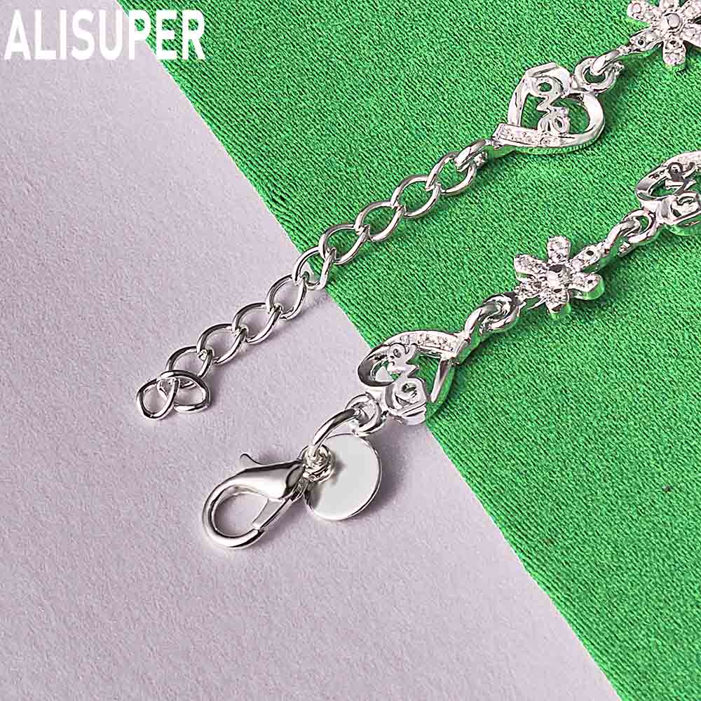 925 Sterling Silver AAA Zircon Heart Daisy Bracelet - Exquisite Gift Jewelry