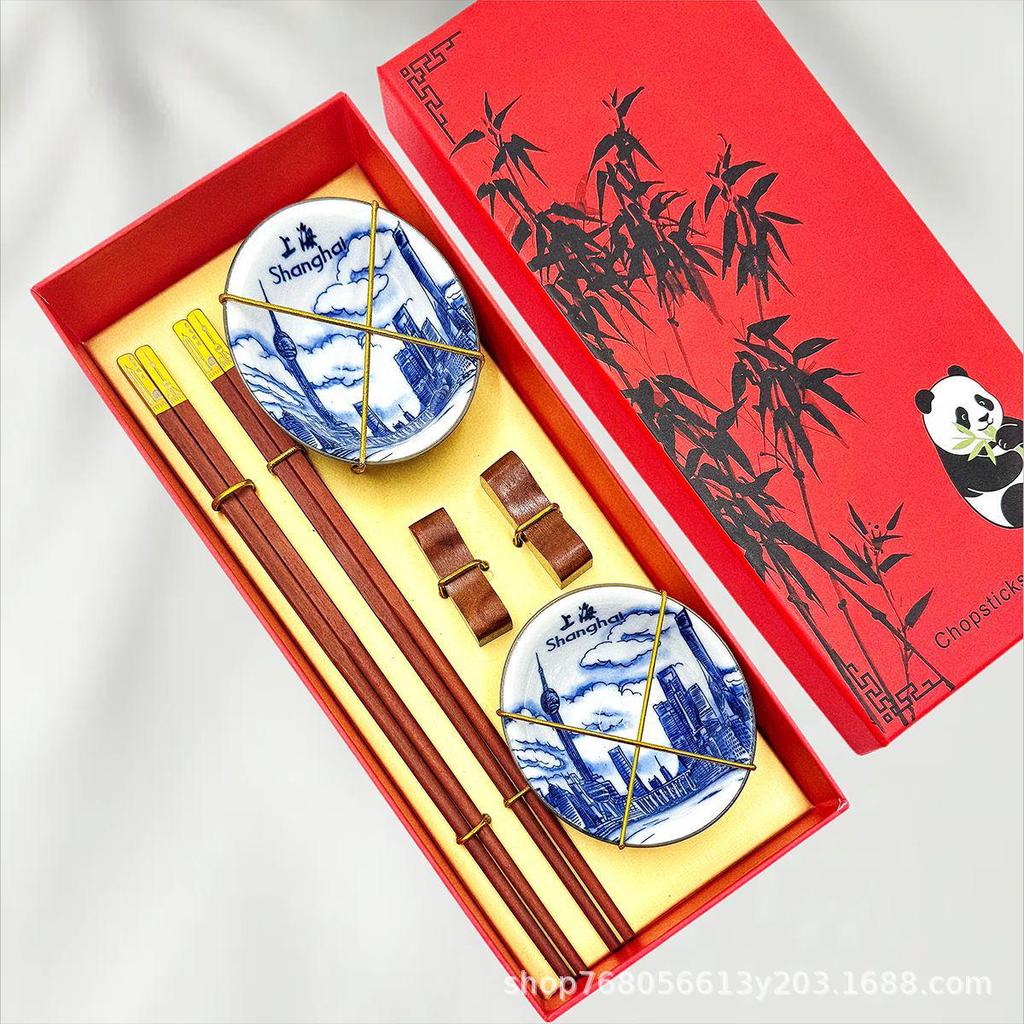 Traditional Blue & White Porcelain Tea Bowl and Chopsticks Gift Set - Classic Jingdezhen Style Souvenirs