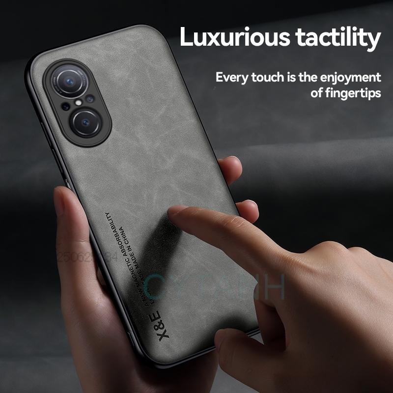 For Hauwei Nova 9 Case Leather Texture Car Magnetic Holder Phone Case For Huawei Nova 9 SE Huawey Nova9se Soft Frame Back Cover