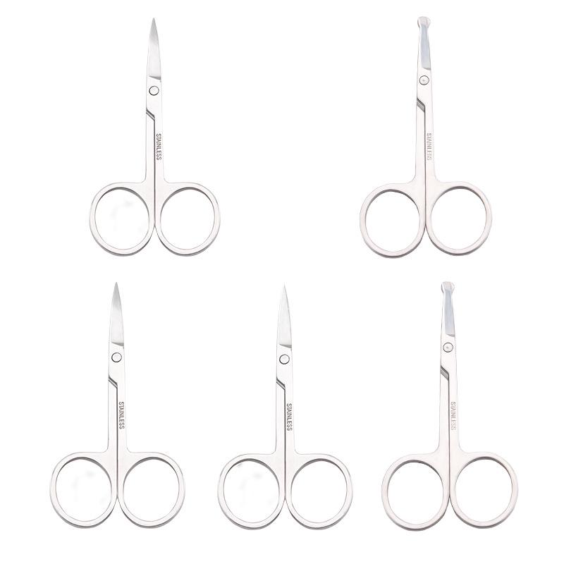 Stainless Steel Eyebrow Scissors Set - 2.5mm Thick, Mirror Finish, Round & Straight Tips