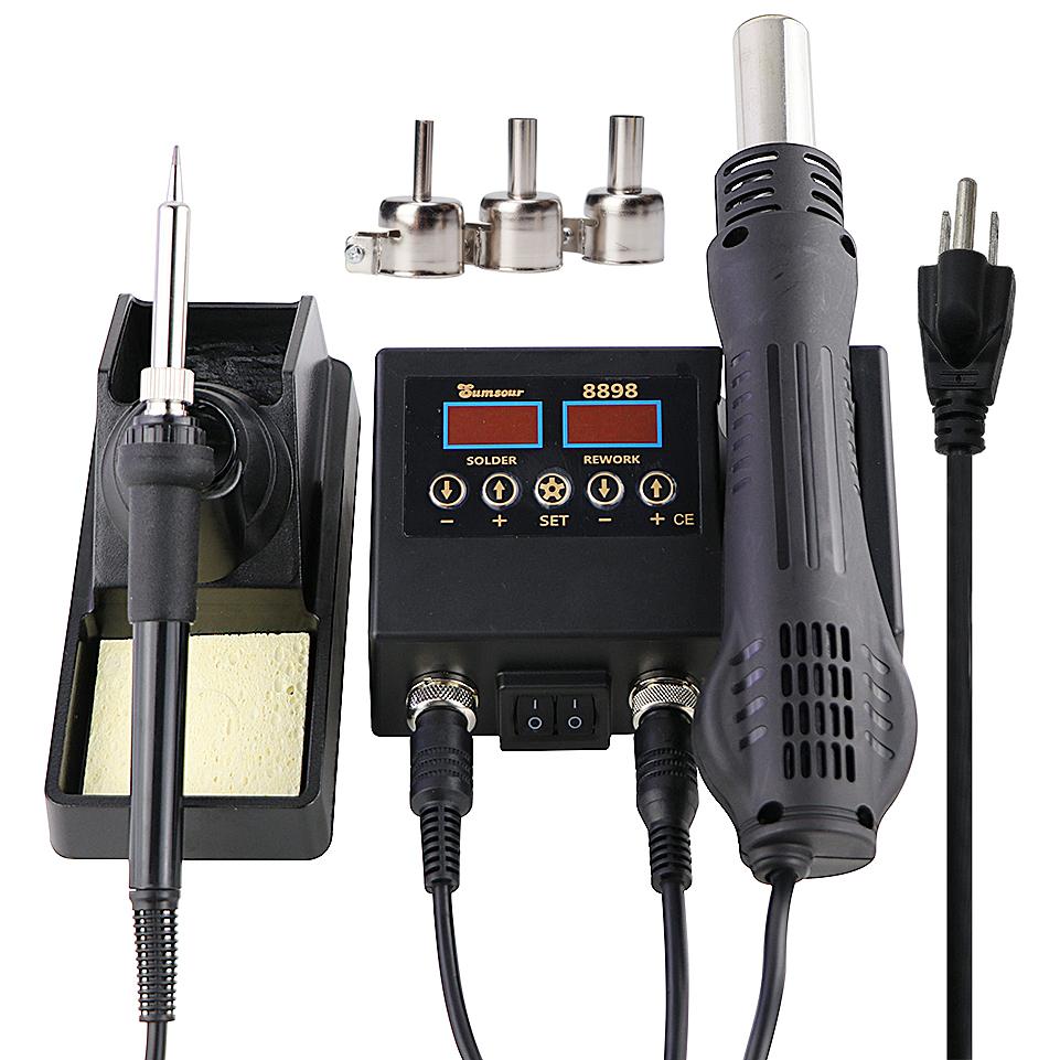 Soldering Iron Digital Temperature Adjustable 8898 2 in 1 Hot Air Gun SMD Welding Desoldering Rework Solder Station Repair Tool