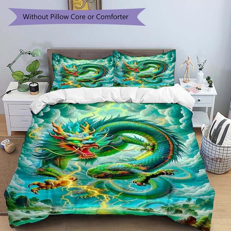 3pcs Dragon Art Duvet Cover Set, Cover For Bedroom Guest Room (1 Duvet Cover + 2 Pillowcase, Without Quilt), Yy250922123