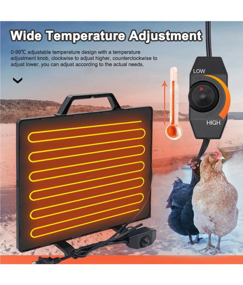 Thermostatic Chicken Coop Heater 160W Poultry Heating Panel 0-99℃ Temperature Winter Farm Radiant Heating Board Heating Plate
