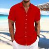 New Men's Linen Striped Jacquard Casual Loose Short-sleeved Shirt