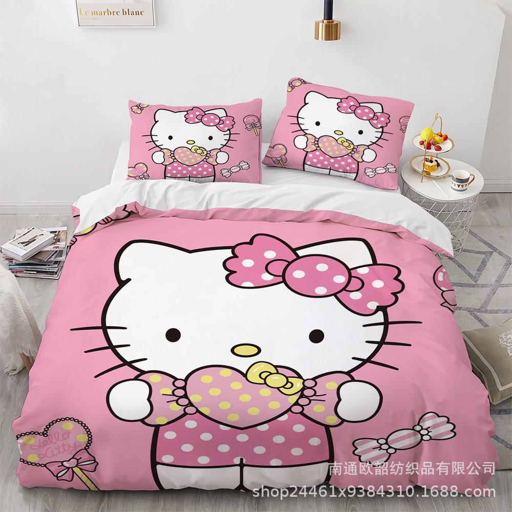 Sanrio Hello Kitty Bedding Sets Comforter Quilt Bed Cover Duvet Cover Pillow Case 2-3 Pieces Sets Bedroom Decor Home Supplies