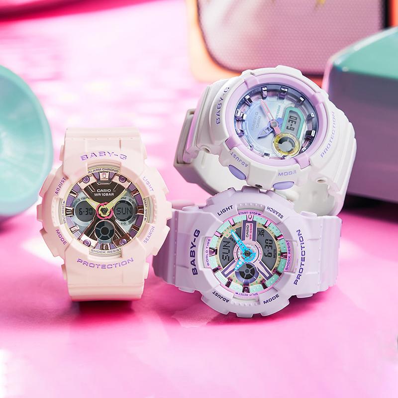 Casio BABY-G Series Symphony Elf Classic Large Dial Waterproof Shockproof Sports Leisure Fashion Versatile Quartz Movement Resin Strap BA-130PM-4APR