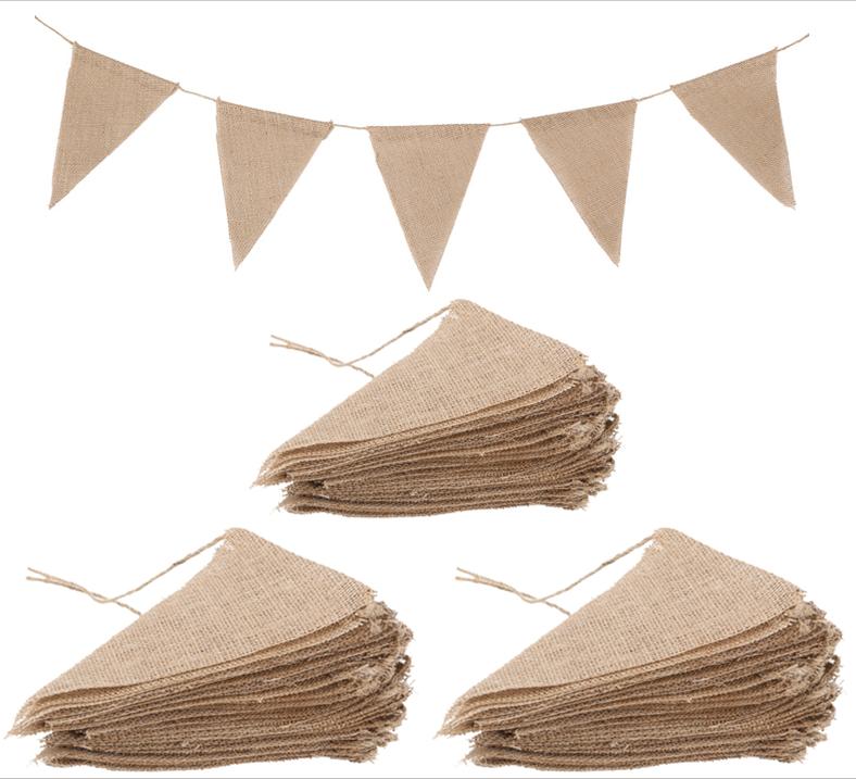 10/20/30M Burlap Flags Banner Brown Triangle Bunting Flags Pennant Banner Party Hanging Decorations Supplies for Festival