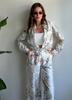 European and American cross-border women's suit 2024 new spring and summer fashion positioning printed long-sleeved top wide-leg pants two-piece set