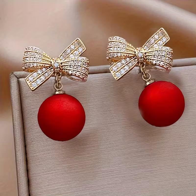 1pair/2pairs Gold Pearl Bow Earrings for Women Ribbon Dangle Drop Stud Earrings Silver Dainty Faux Pearl Earrings for Women Jewelry for Mom Her